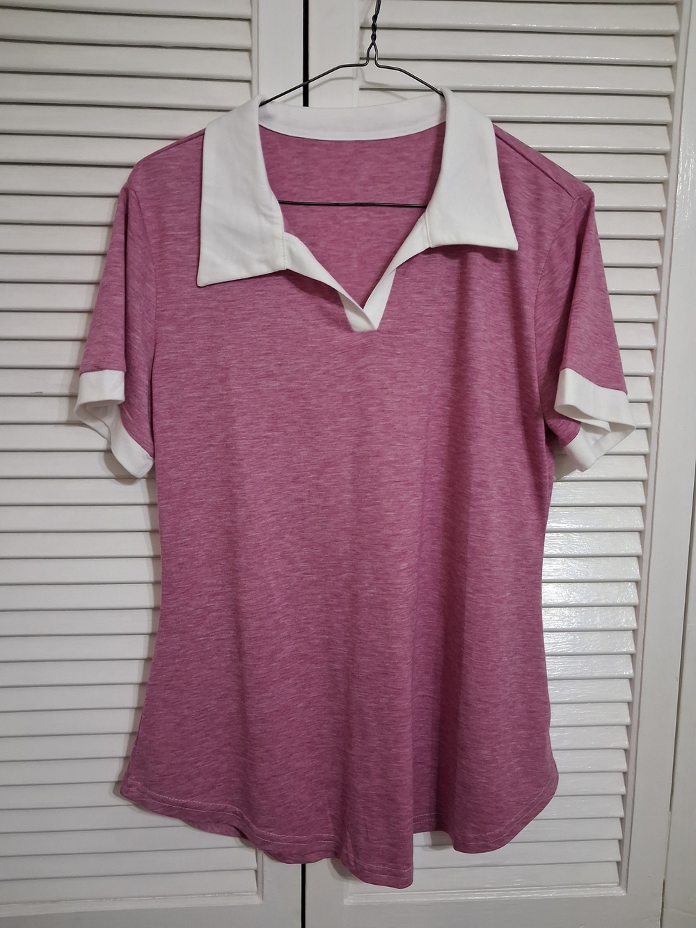 Women’s Heather Pink Polo Tee with White Trim